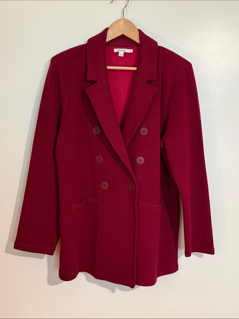 Chico's Double-Breasted Deep Berry Sweater Blazer Size 3, XL, 16/8